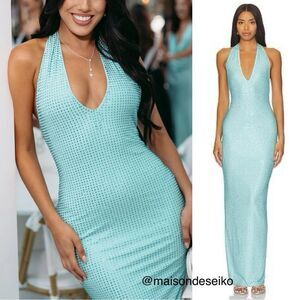 Nookie Maxi Dress Halter Adriana Turquoise Blue Rhinestone size S
